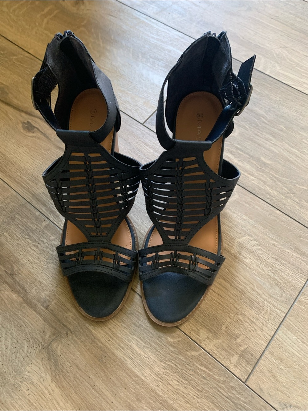 Massini Black Caged Strappy High Heel Sandals